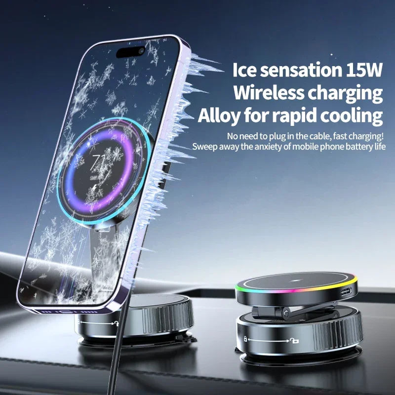MagCharge Pro – Foldable Cooling Magnetic Car Mount with Fast Wireless Charging