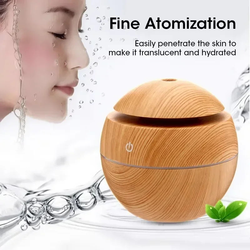 Mini Woodgrain Aroma Diffuser – Ultrasonic USB Humidifier for Home, Office & Relaxing Spaces