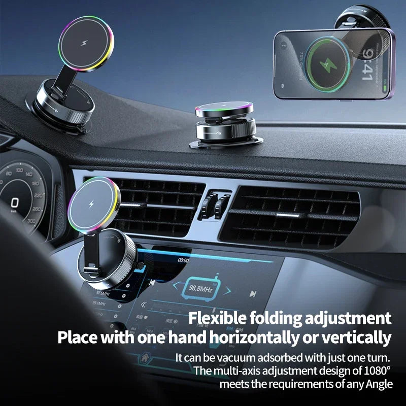 MagCharge Pro – Foldable Cooling Magnetic Car Mount with Fast Wireless Charging