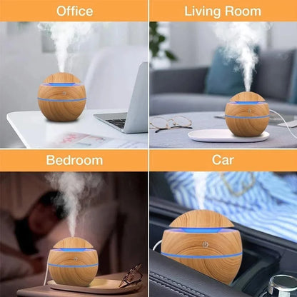 Mini Woodgrain Aroma Diffuser – Ultrasonic USB Humidifier for Home, Office & Relaxing Spaces