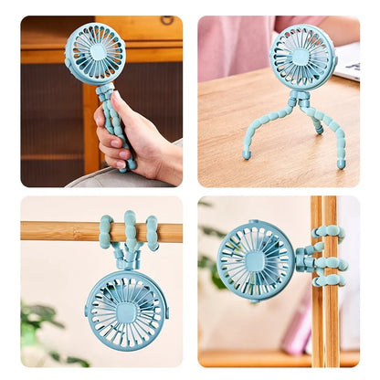 Multi-Functional Octopus Mini Fan – USB Rechargeable Flexible Tripod Stroller & Desk Cooling Fan