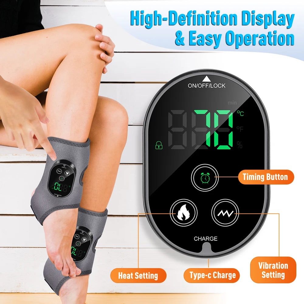 Cordless Heated Ankle Massager – Vibration & Heat Therapy Wrap for Foot Pain Relief